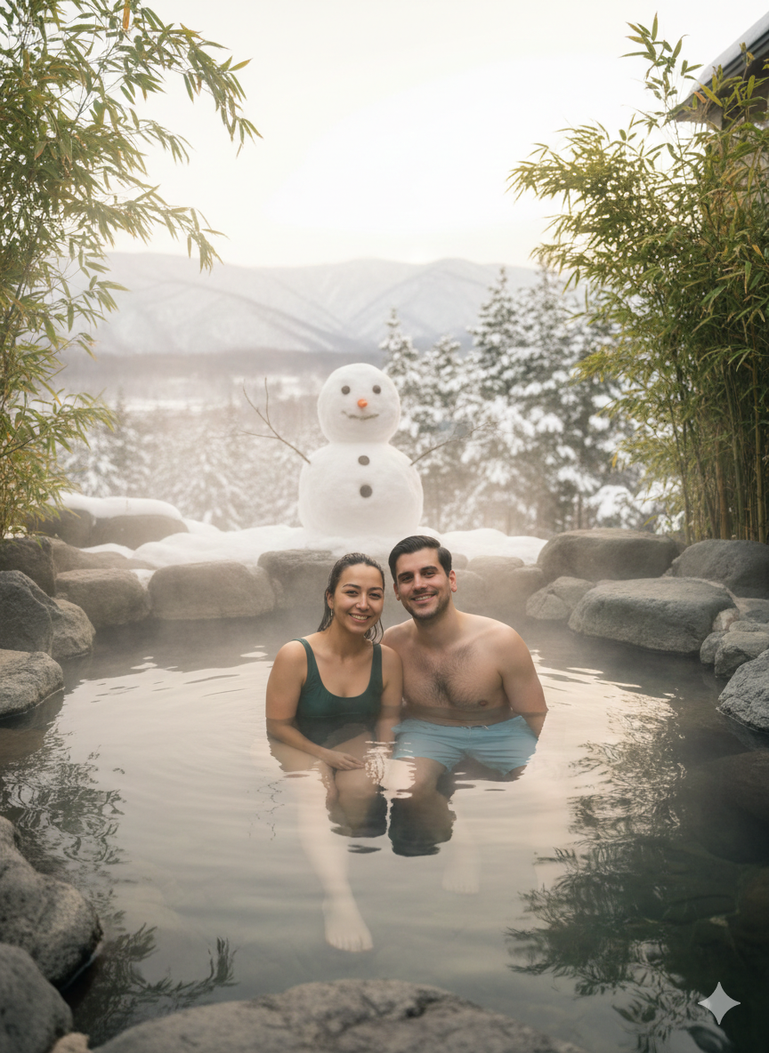 Takayama onsen con montañas